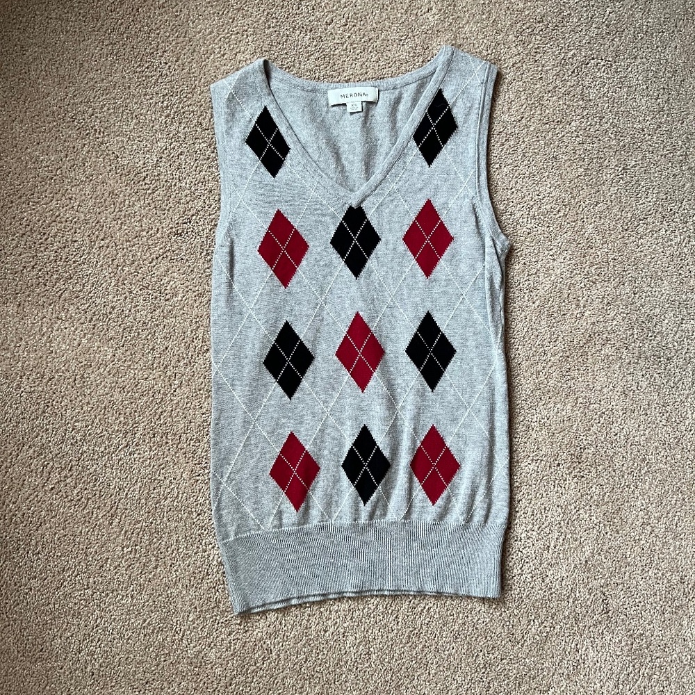 Merona Gray Argyle Vest Size XS